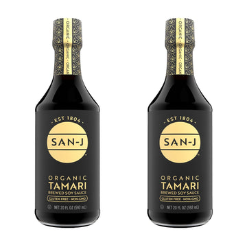 San-J - Organic Gluten Free Tamari Soy Sauce - Specially Brewed - Made with 100% Whole Soy - 20 oz. Bottles - 2 Pack