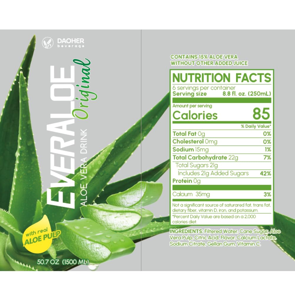 (Pack Of 1) Everaloe Original Aloe Vera Drink || Real Aloe Pulp || Vegan || Gluten Free || Aloe Vera Juice