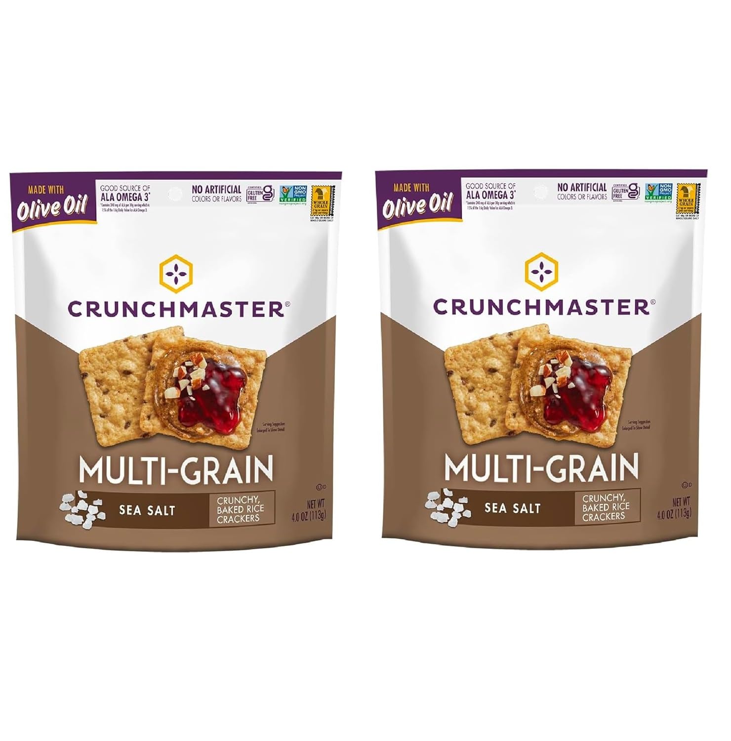 Multi Grain Gluten Free Sea Salt, Baked Rice Crunchy Crackers (Pack of 2)- 4oz each