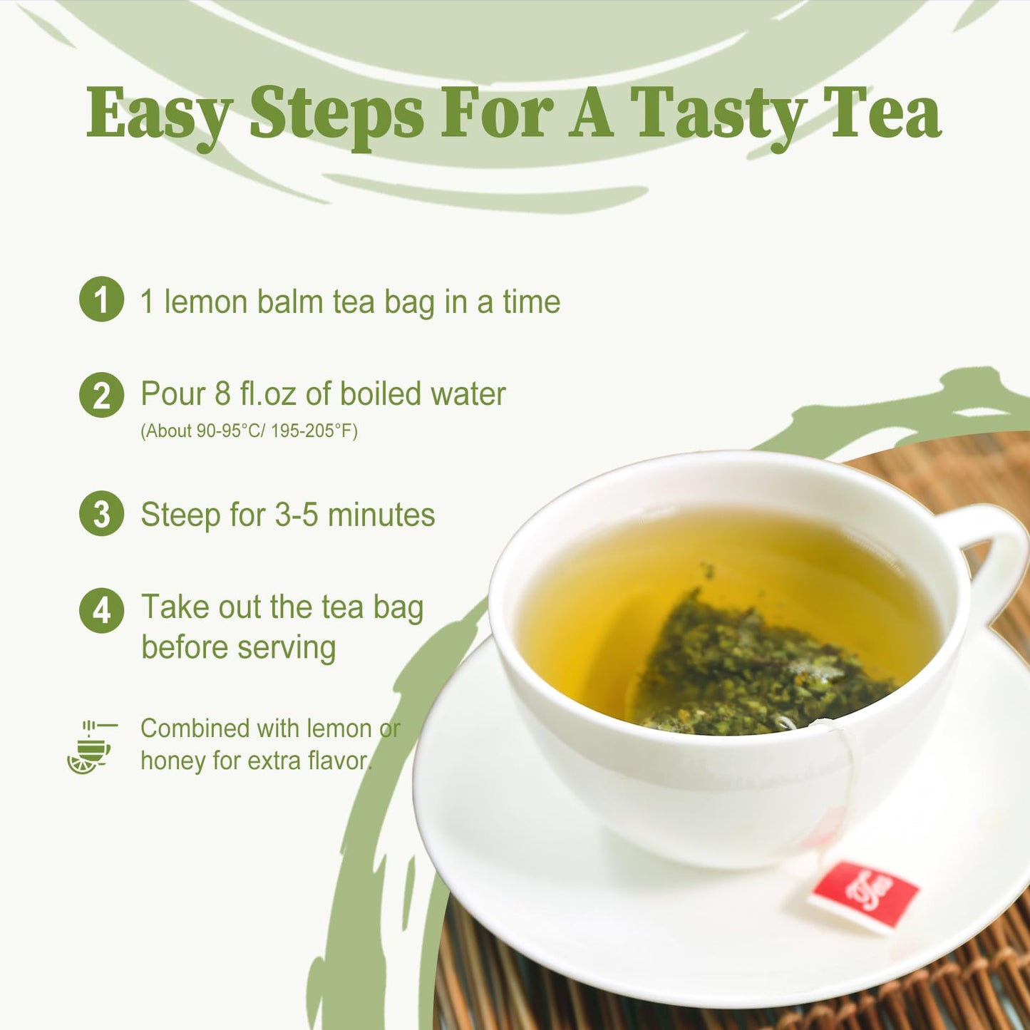 FullChea Lemon Balm Tea Bags, Caffeine-Free Herbal Tea, 40 Count, Non-GMO, Promotes Relaxation & Supports Digestion