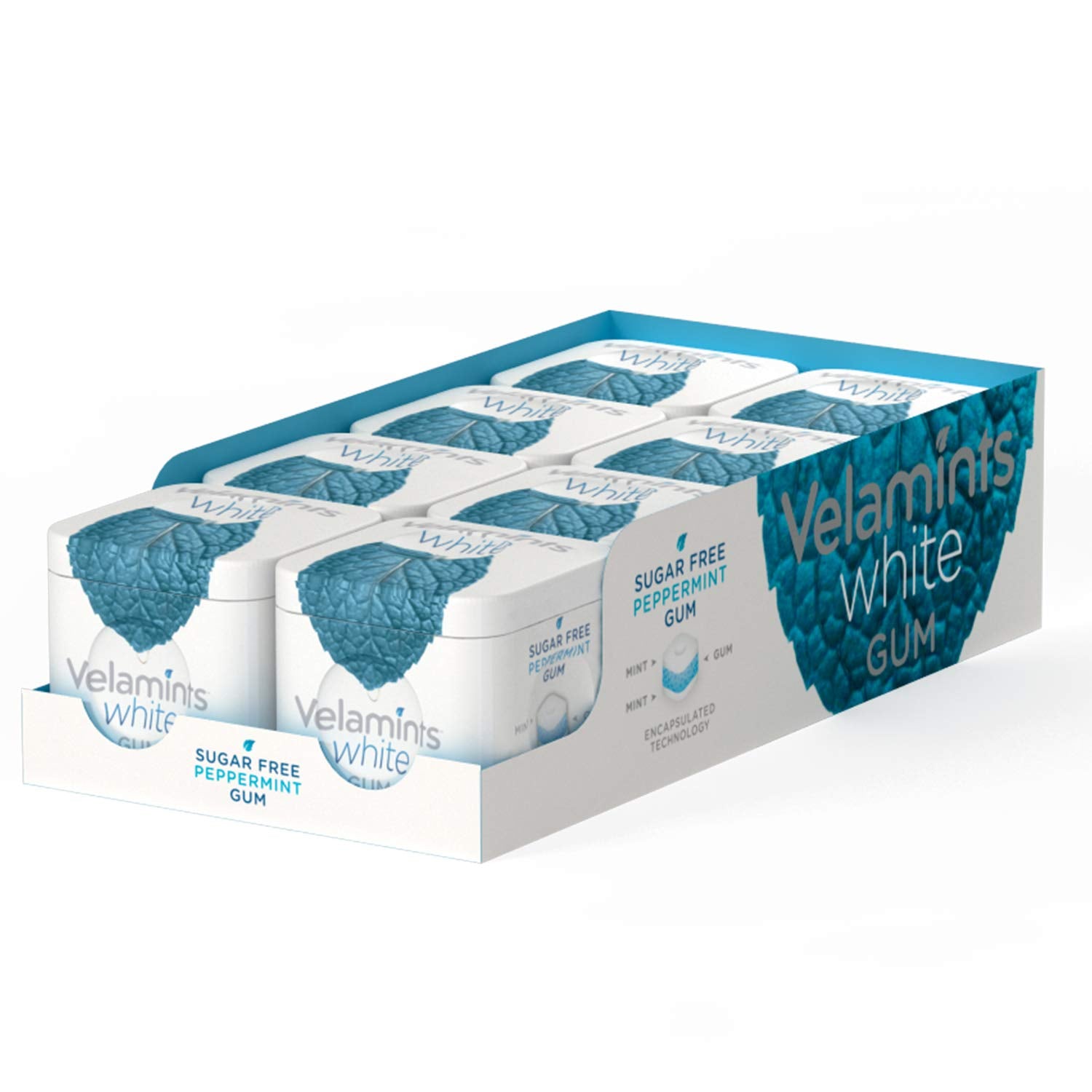 Velamints White Peppermint Gum - Sugar Free Chewing Gum, Long Lasting Freshener, 40g (Pack of 8 Tins)