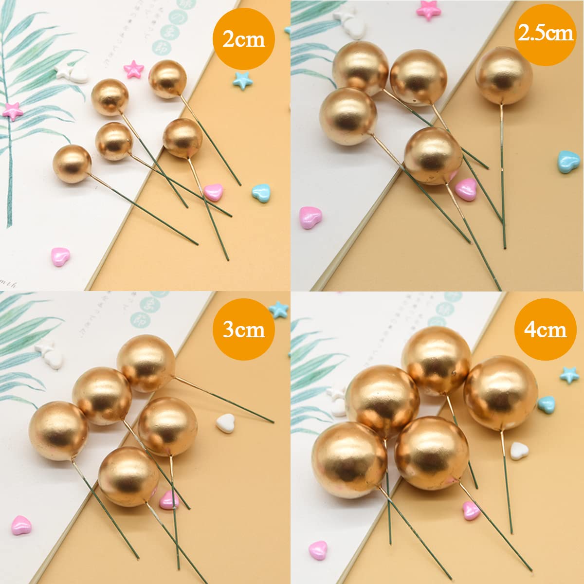 HZMM Foam Pearl Balls Cake Toppers, 25 Pcs, Gold, Model 800400, for Birthdays, Weddings, Baby Showers