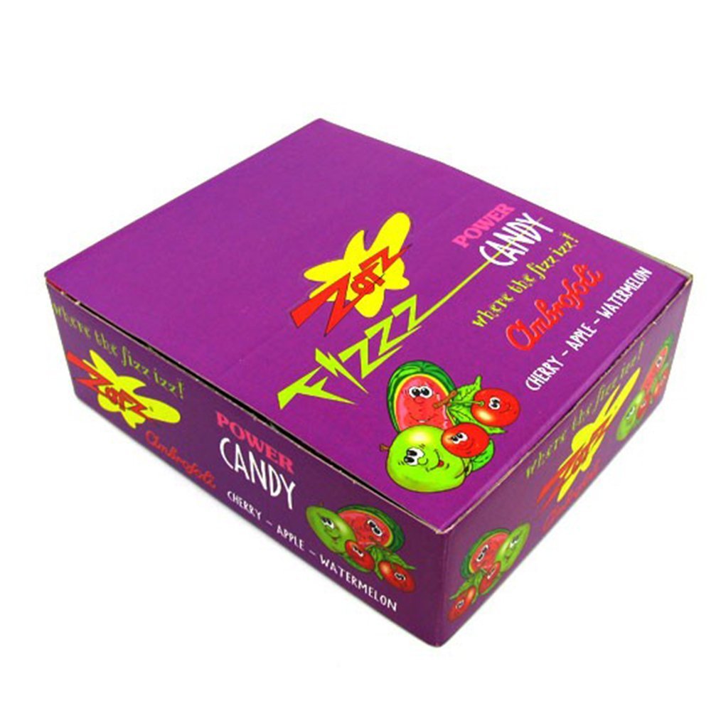 Zotz Fizz Power Candy Assorted - Fruit Flavored Hard Candy With A Fizzy Center | 48 Strings, 4 Pieces/String | Cherry, Apple & W