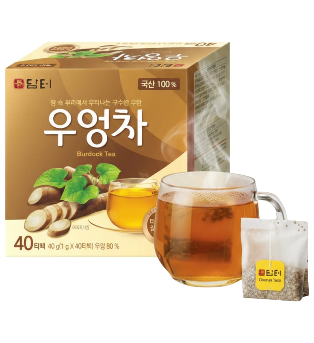 Damtuh Korean Burdock Root Tea – Herbal Wellness & Soothing Drink, Caffeine-Free – 40 Tea Bags (1.5G Each)