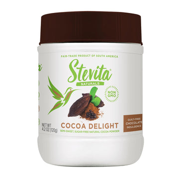Stevita Cocoa Delight - 4.2 oz - Natural Cocoa Powder with Stevia - For Smoothies, Desserts & Recipes - Non-GMO, Vegan, Keto, Pa