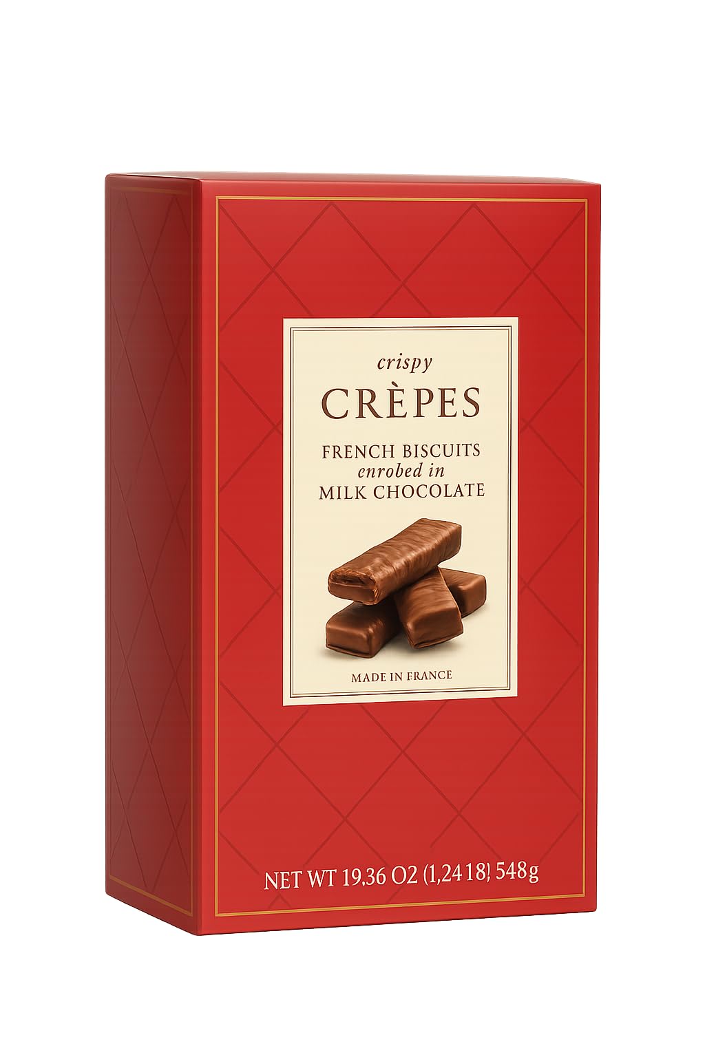 Crepes French Biscuit Gift Box Milk Chocolate Covered Crispy Crepe Cookies | Gourmet European Chocolate Biscuits Cookies In Elegant Packaging | Holiday Treat Christmas Gift