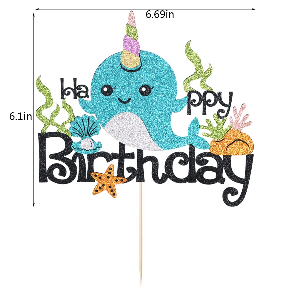Bekaterea Narwhal Cake Topper, Blue Ocean Themed Birthday Decor, 1 Count