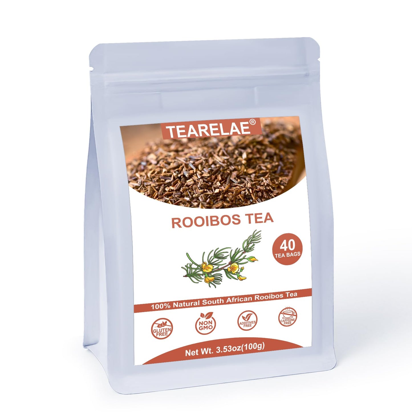 Tearelae - Rooibos Tea Bags  40 Count - Top-Grade Natural Rooibos Red Tea - Energy Blend-Free Herbal Tea From South Africa - Non-Gmo - Perfect For Relaxation & Comfort