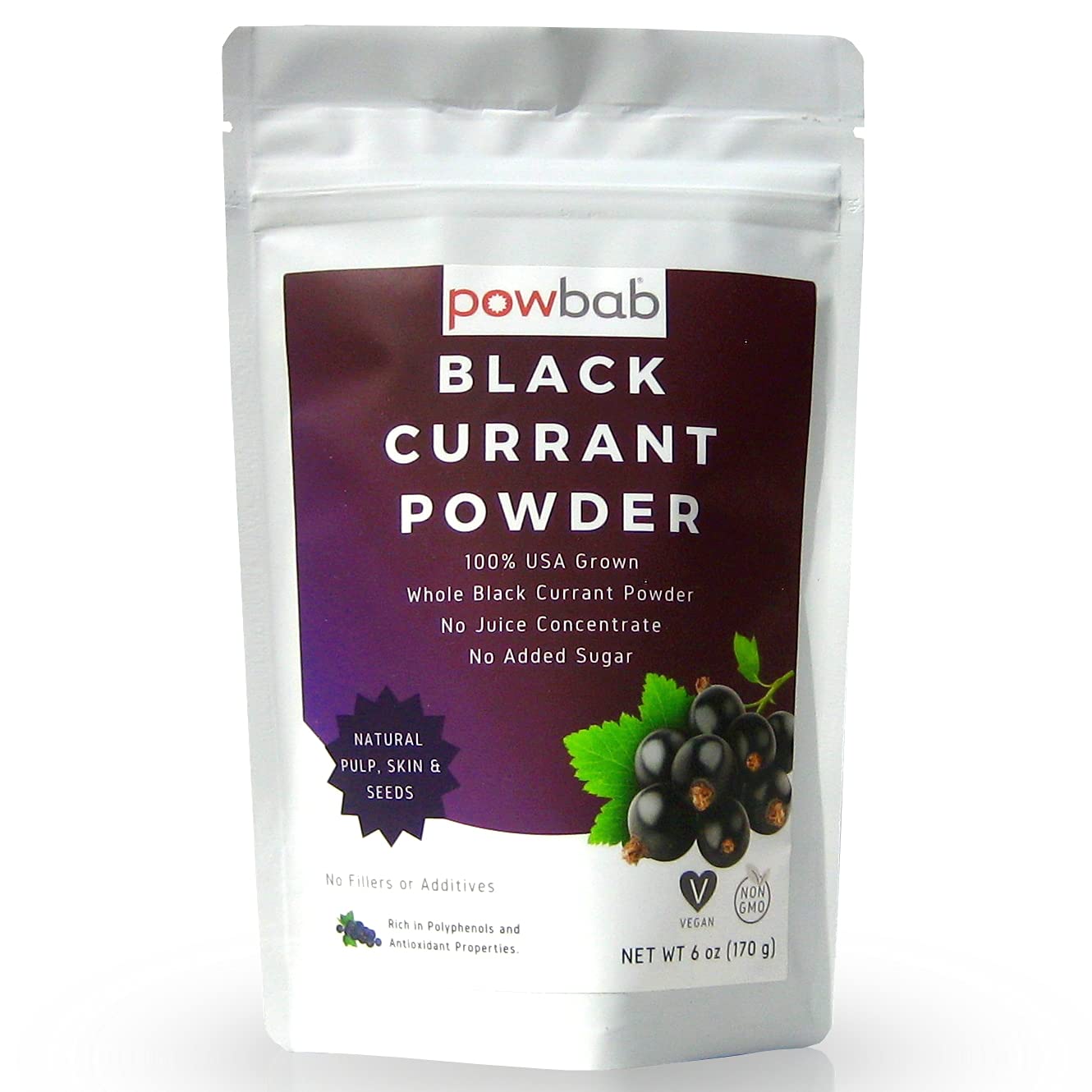 powbab Black Currant Powder - 100% USA Grown Whole Black Currants. No Juice Concentrate, No Added Sugar. Made in USA from Dried 