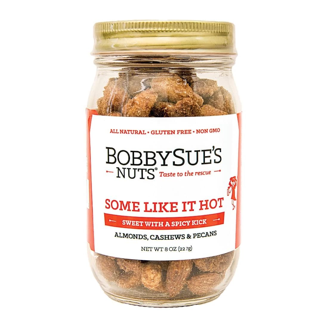 BobbySues Nuts Some Like It Hot Gourmet Nut Mix, Spicy Snacks, All Natural, Gluten Free, Low Sugar, and High Protein Nuts Mix o