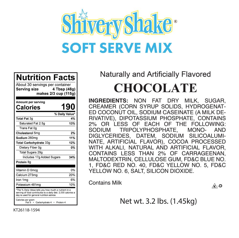 Shivery Shake Chocolate Soft Serve Ice Cream Mix, 3.2 lb - Rich, Creamy Flavor for Delicious Desserts and Shakes
