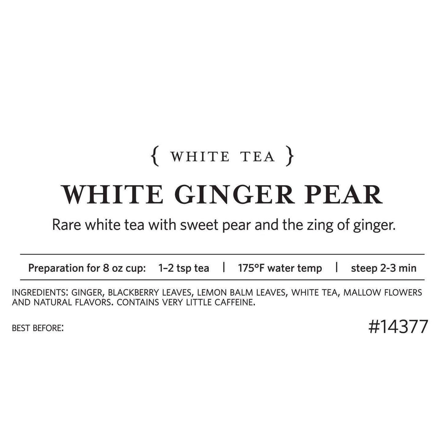 Tea Forte White Ginger Pear Premium Organic Loose Leaf Caffeinated White Tea Blend, Resealable 1 Pound Bag, Makes 160-175 Cups