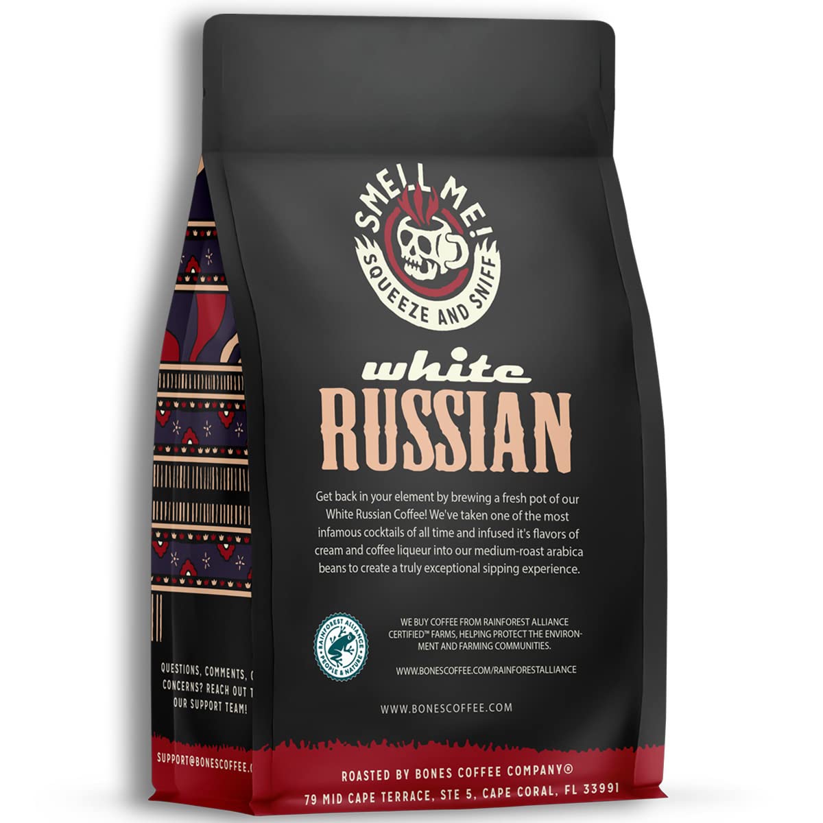 Bones Coffee Company White Russian Whole Coffee Beans, Low Acid Flavored Coffee, Made With Arabica Coffee Beans, Medium Roast Go