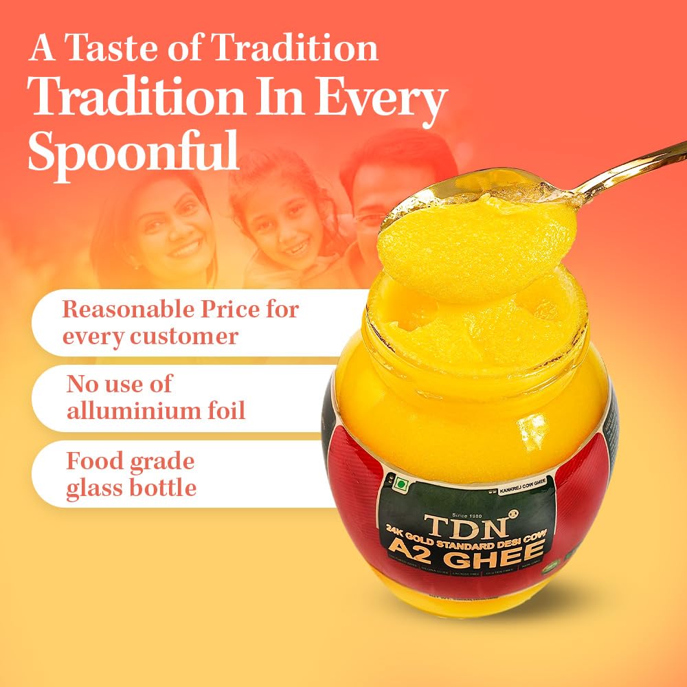 Tdn Fresh A2 Cow Ghee - 500Ml Glass Bottle, Nddb A2 Lab Certified, A2 Ghee Bilona Method, A2 Organic Cow Ghee, Grassfed, Cultured Enhanced & Traditional Ghee, Curd Churned A2 Ghee, A2 Pure Ghee