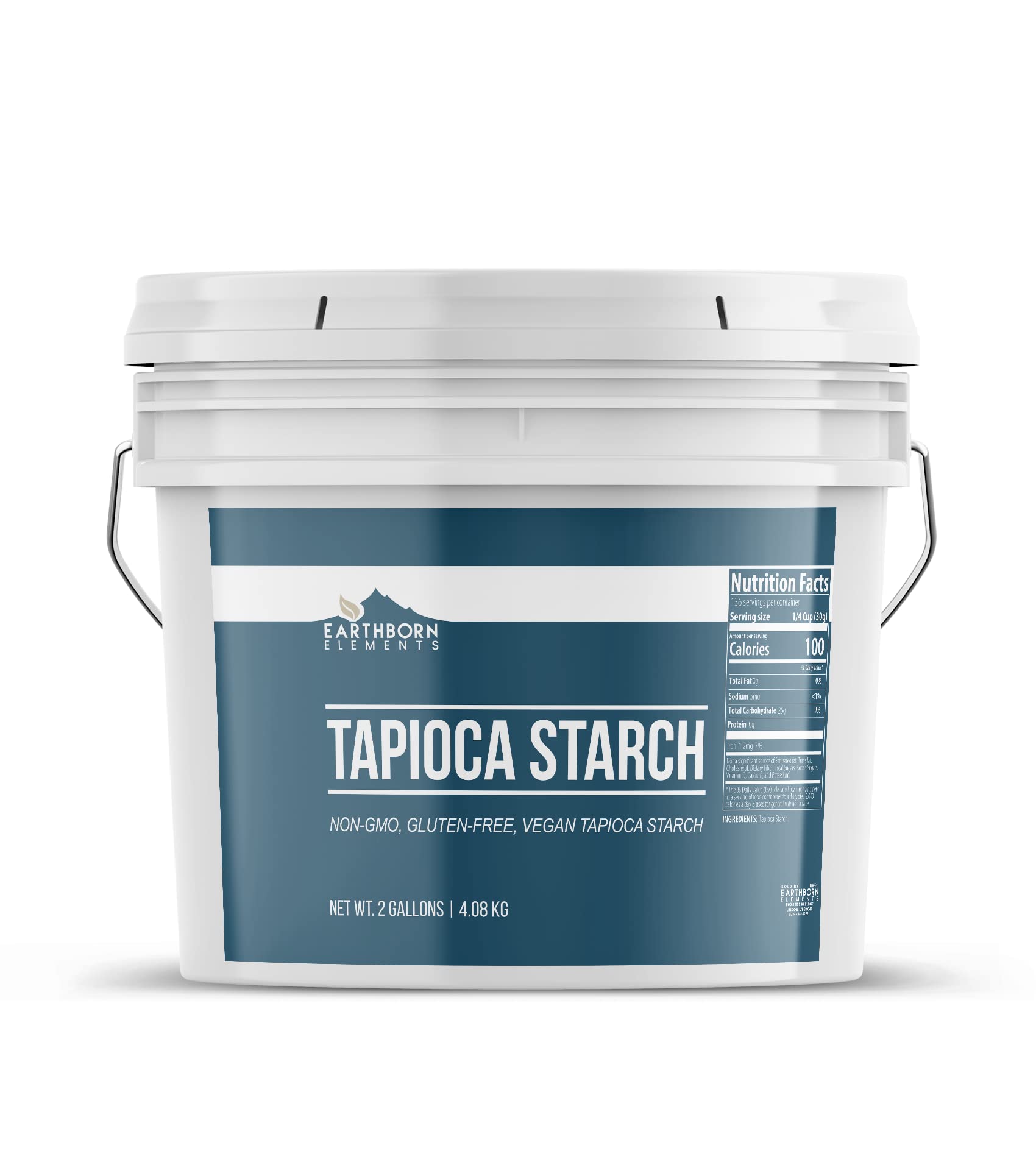 Earthborn Elements Tapioca Starch 2 Gallon Bucket, Tapioca Flour, Resealable Bucket