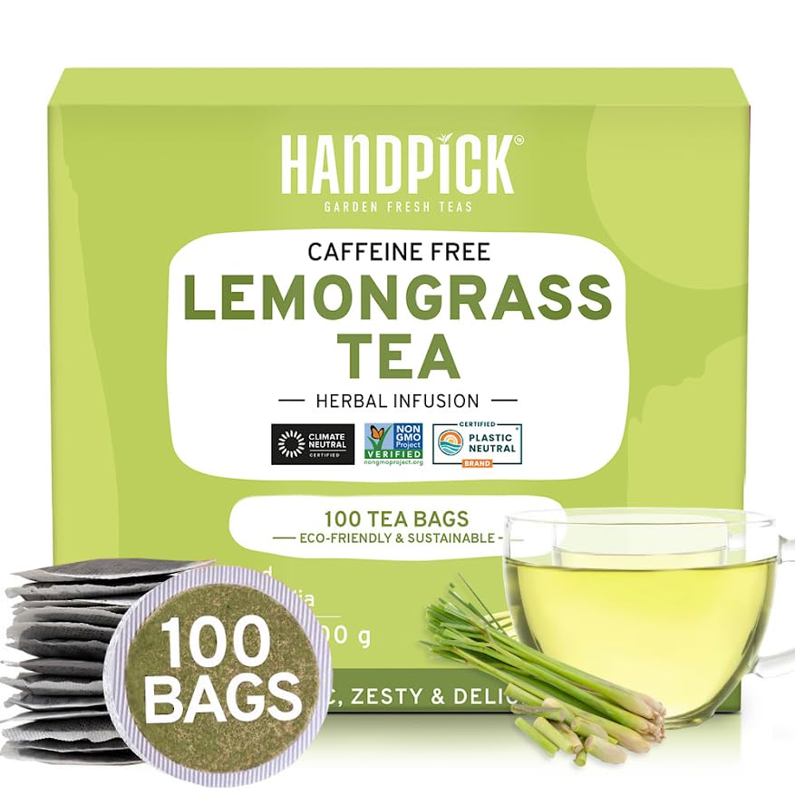 HANDPICK Lemongrass Herbal Tea Bags - Non-GMO, Caffeine-Free, 100 Count