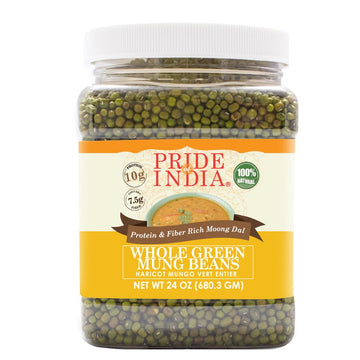 Pride Of India - Indian Whole Green Mung Gram - Protein & Fiber Rich Moong Whole, 1.5 Pound Jar