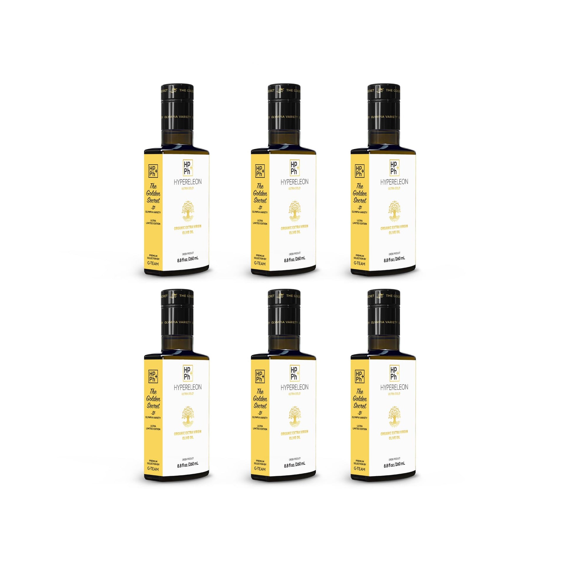 HYPERELEON ULTRA GOLD | enhanced  Organic  Supremely High Phenolic  Greek Extra Virgin Olive 100% Pure & Natural | Bio & Unfiltered | 120 Top Global Awards | 260ml (Pack of 6)