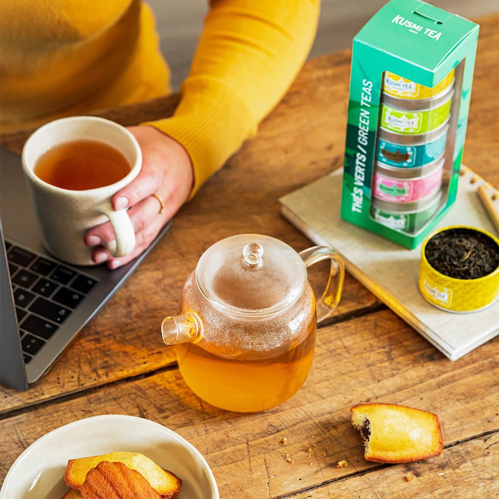 Kusmi Tea - Organic Green Tea Variety Box - Gift Idea for Men and Women - Spearmint Green Tea, Jasmine Tea - A Selection of 5 Ic