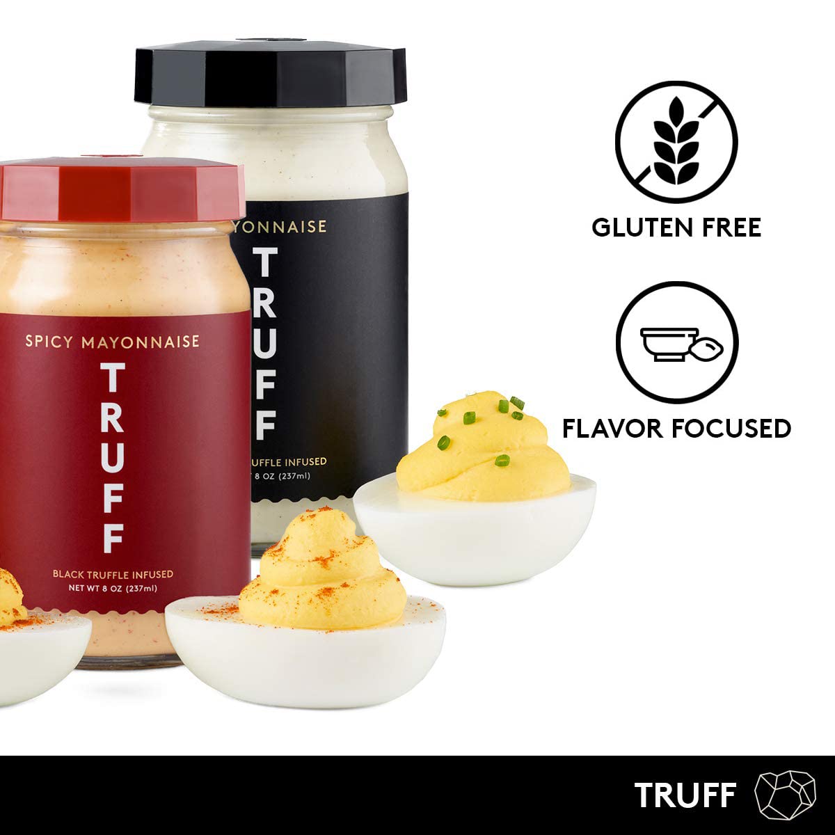 TRUFF Gourmet Mayonnaise with Black Winter Truffles, Original & Spicy Flavors, 8 Ounce (Pack of 2)