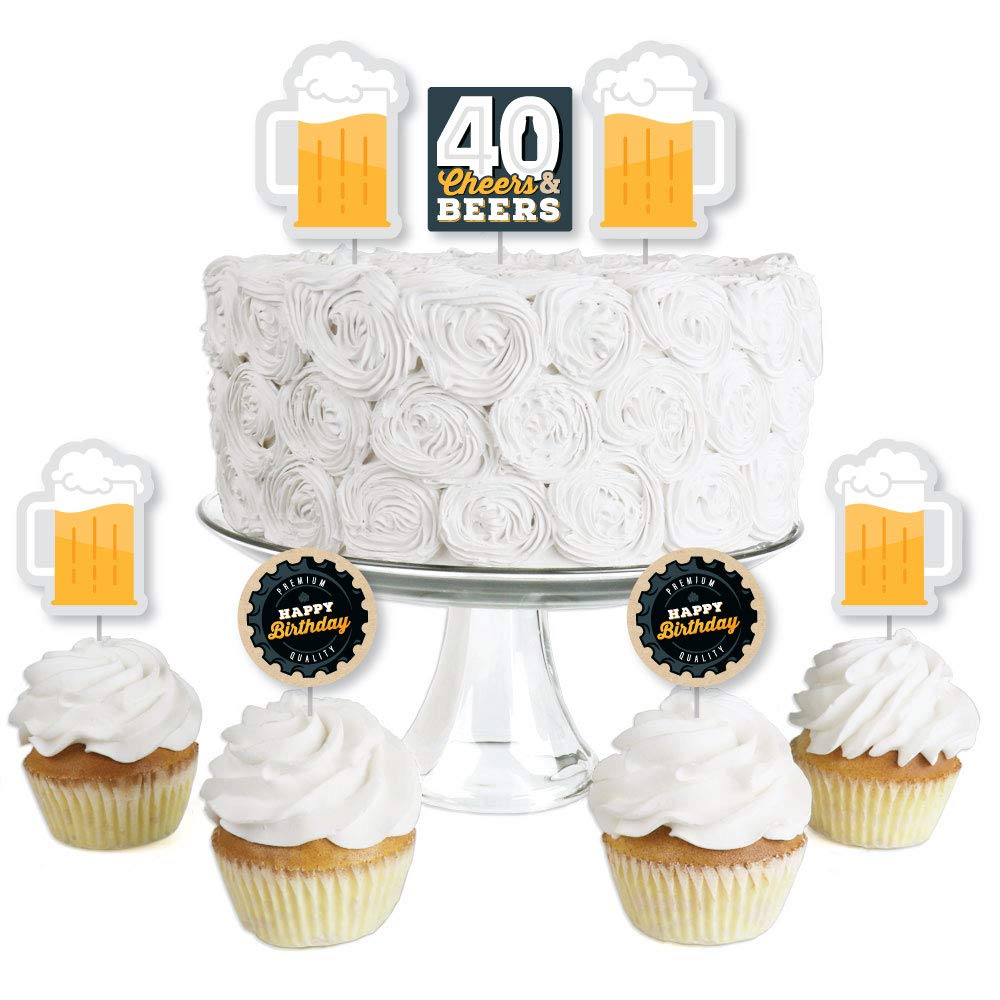Big Dot Of Happiness Cheers And Beers To 40 Years - Dessert Cupcake Toppers - 40Th Birthday Party Clear Treat Picks - Set Of 24