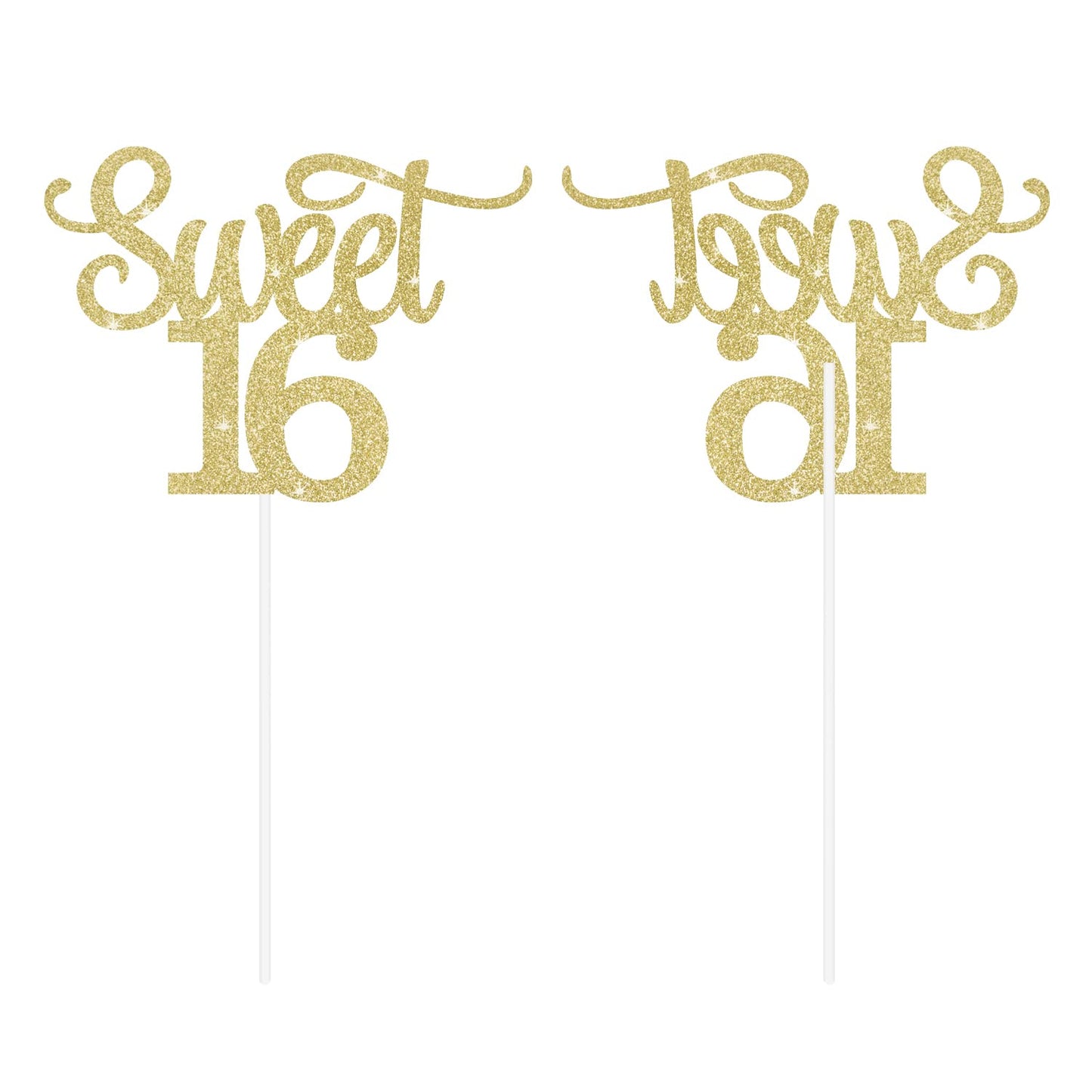 Gexolenu Gold Glitter Sweet 16 Cake Topper, 1 Pcs, Anniversary Decoration