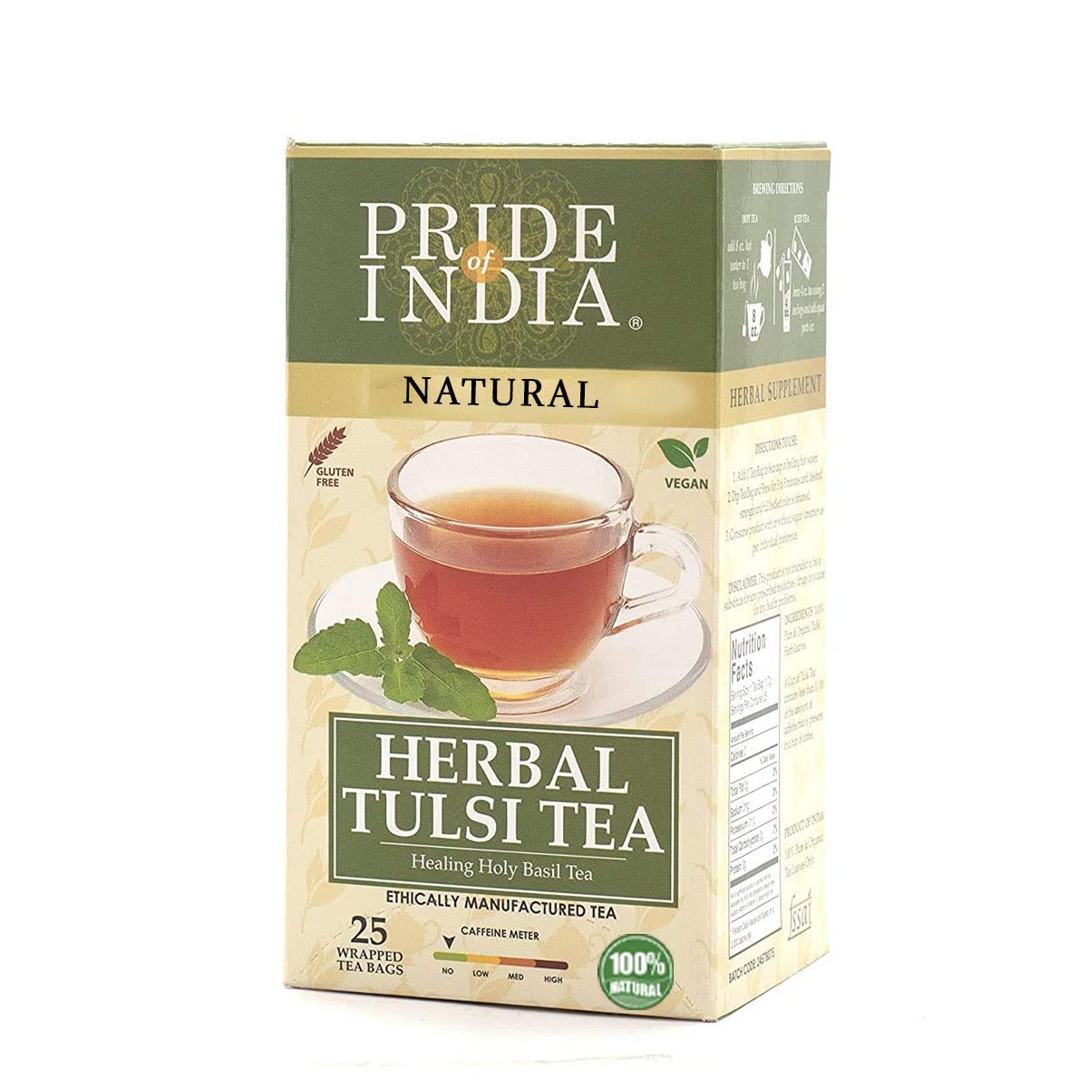 Pride Of India - Natural Tulsi Herbal Tea (Decaf), 500 Count Pack