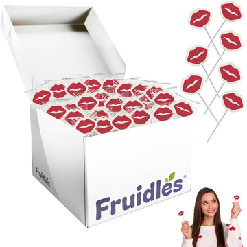 Fruidles Valentine's Day Red Lips Tattoo Lollipop Sucker, White Lip Shaped Lollipop with Red Lips, Individually Wrapped Candy (1