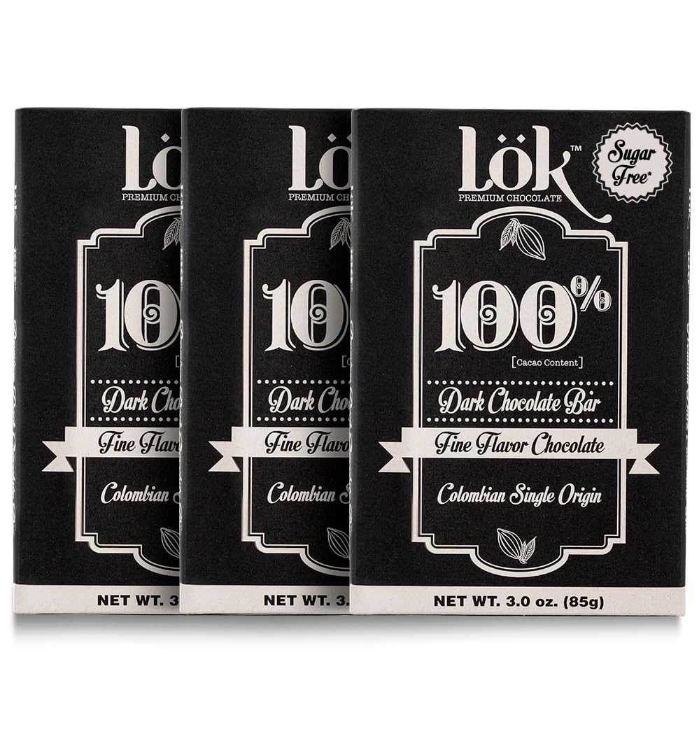Lk Foods Dark Chocolate Bar 100% Cacao | Fair Trade  Kosher  Gluten Free  Vegan  Bean-To-Bar  Sugar-Free  No Sugar Beverage-Style  No Artificial Sweetener  Keto Friendly  Low-Carb  Paleo | 3.0 Ounce 3 Pack