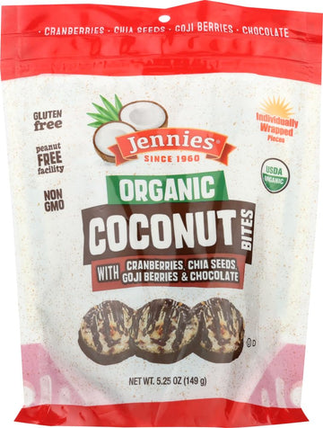 Jennies Organic Coconut Bites With Goji & Chia, 5.25Oz Gluten Free, Non-Gmo, Peanut Free, Kosher (1)
