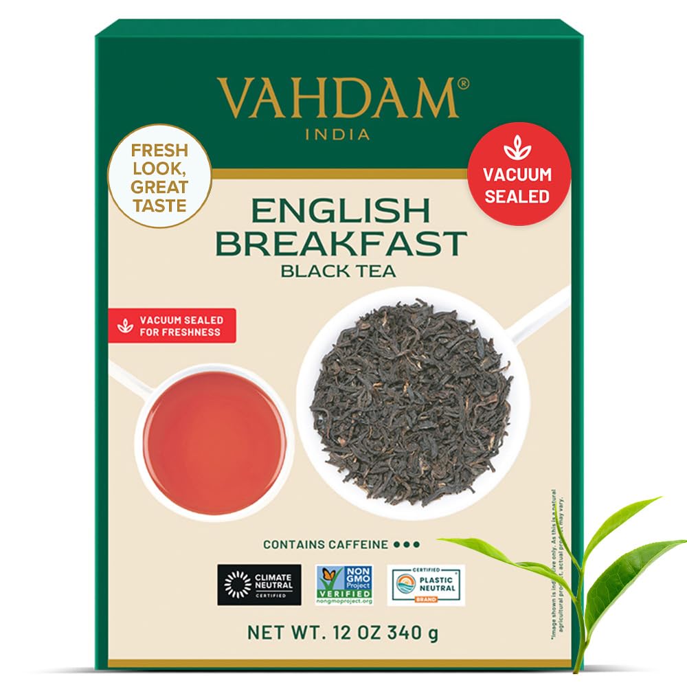 VAHDAM Original English Breakfast Tea (340g/12oz) 170+ Cups | Non GMO, Gluten Free | Strong & Aromatic Loose Leaf | Unblended Single Origin | Vacuum Sealed Pack