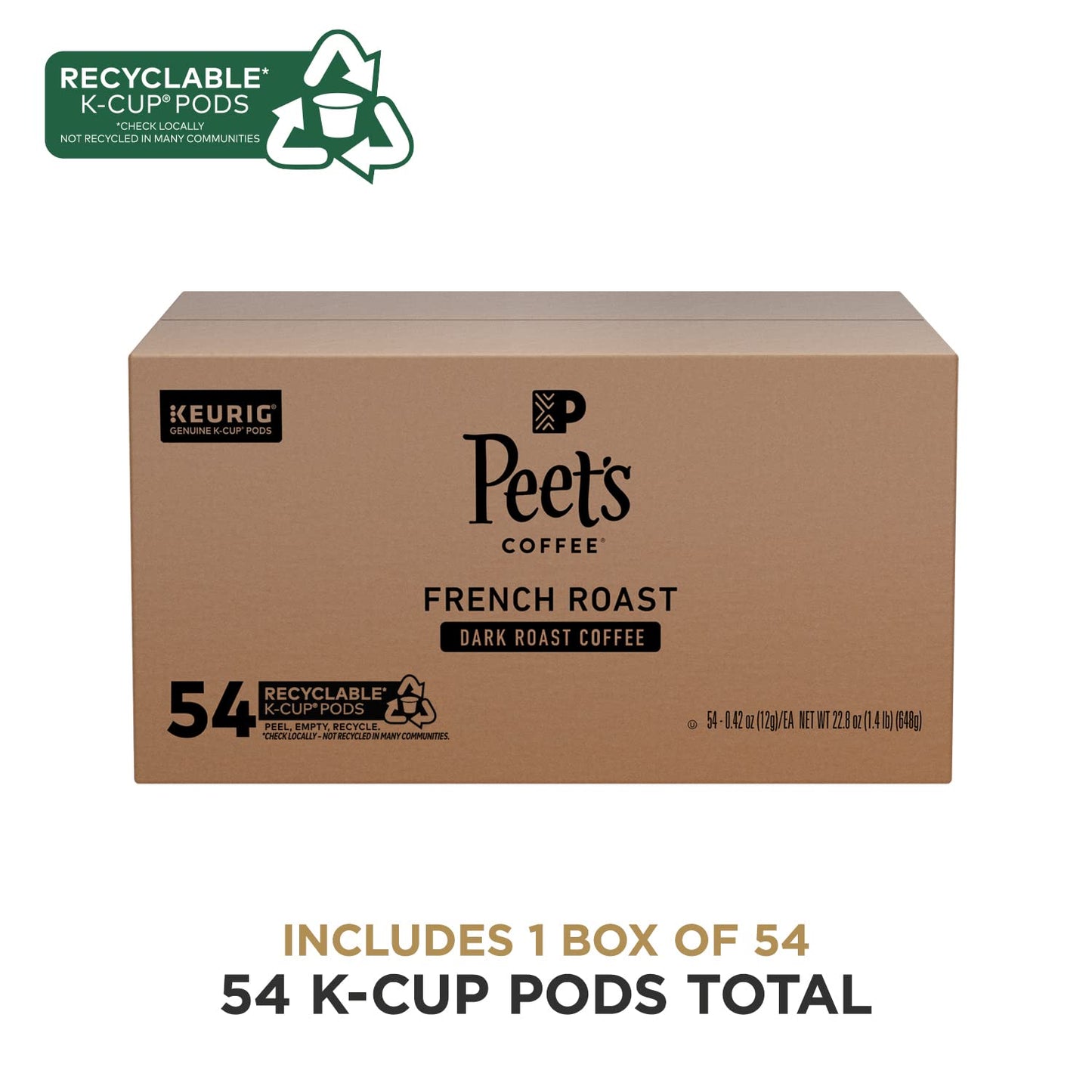 Peets Coffee Dark Roast K-Cup Pods - French Roast 54 Count (Pack of 1) Brown