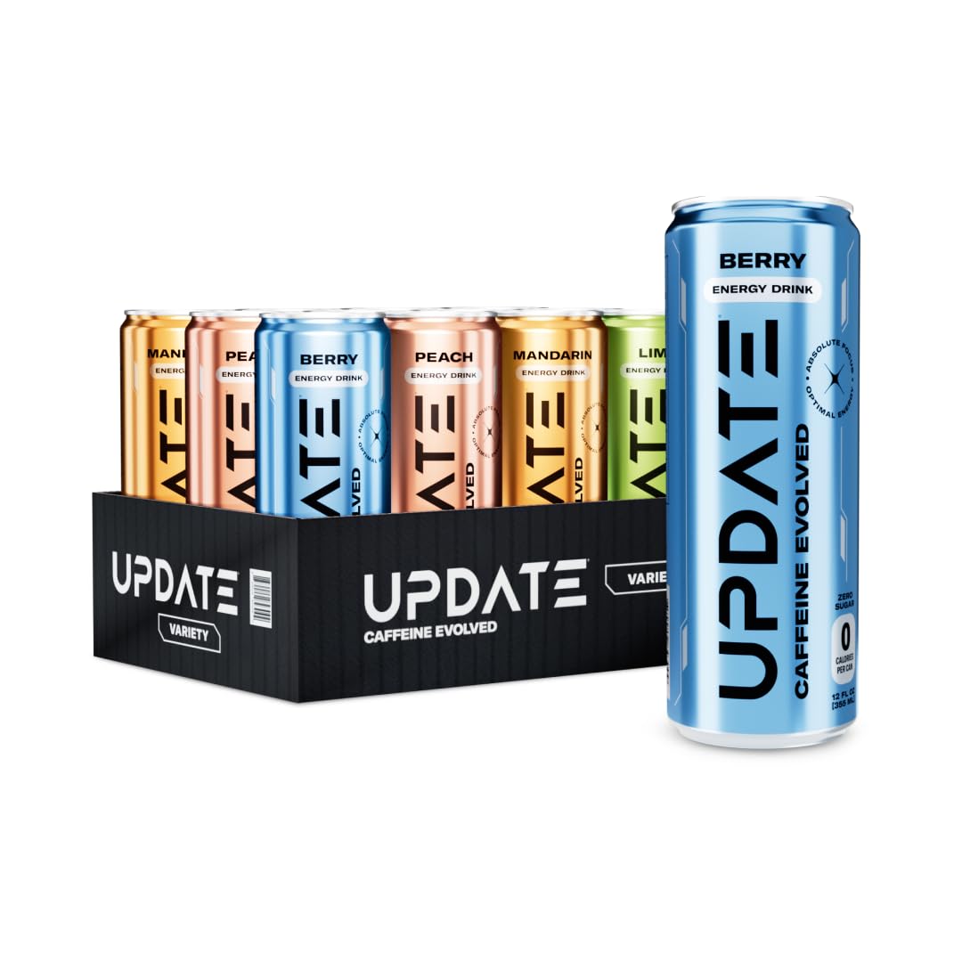 Drink Update Energy Drink with Paraxanthine - Jitter Free  Crash Free  No Overstimulation  No Withdrawal - Caffeine and Sugar Free (Variety  12 Pack)