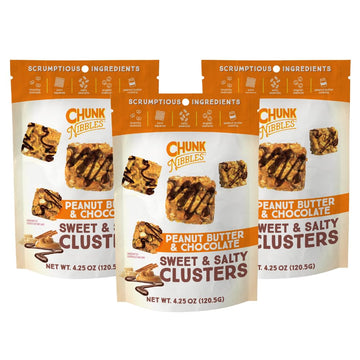 Chunk Nibbles Snack Clusters | Peanut Butter Chocolate Flavor Bite-Size Clusters | 4.25oz (Pack of 3)