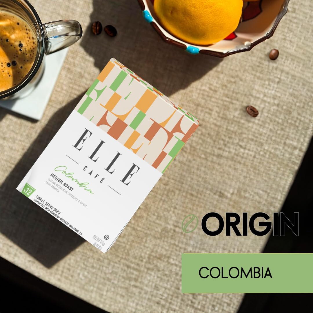 ELLE Caf   Colombian K-Cup Pods - 12 Count - 100% Arabica Coffee, Flavor Medium Roast - Single-Serve Coffee Pods