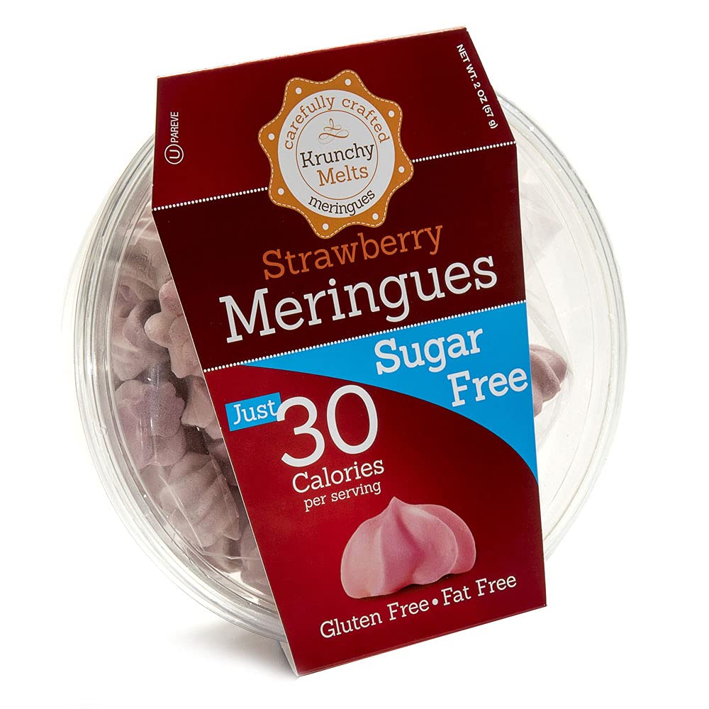 Krunchy Melts Original Sugar Free Meringue Cookies, Strawberry Flavor, 2 Oz, Fat Free, Gluten Free, Dairy Free, Keto Friendly