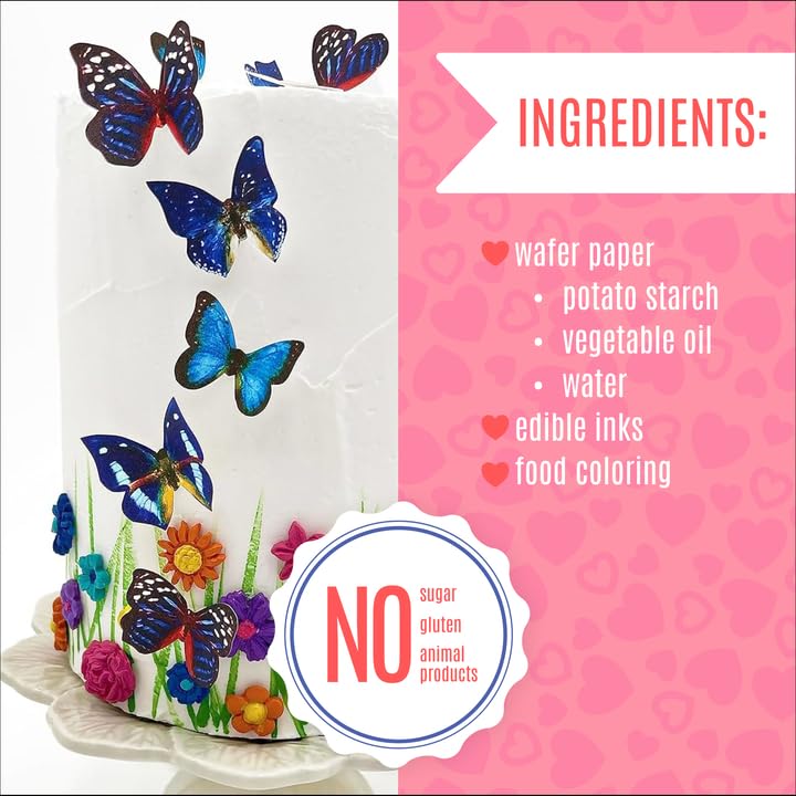 Sugar Robot Inc. Edible Butterflies Cake and Cupcake Toppers 1.75 inches Blue