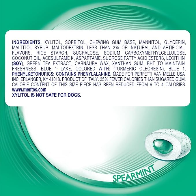Mentos Pure Fresh Sugar-Free Chewing Gum, Spearmint Flavor, 50 Count (Pack of 4), Holiday Penguin Bottle