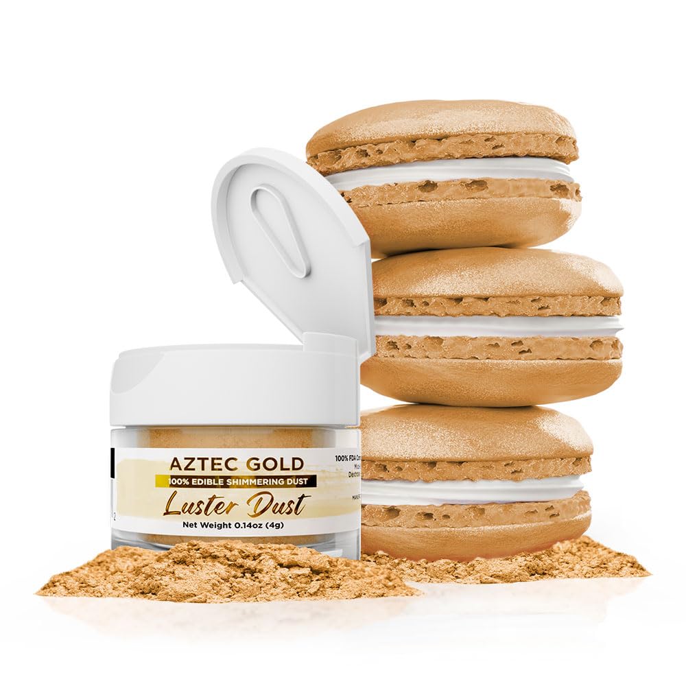 Luster Dust - Aztec Gold (4g 1x Jar) | Edible Vegan Dust & Paint for Cake Decorating, Ice Cream, Desserts, Cocktails and Beverag