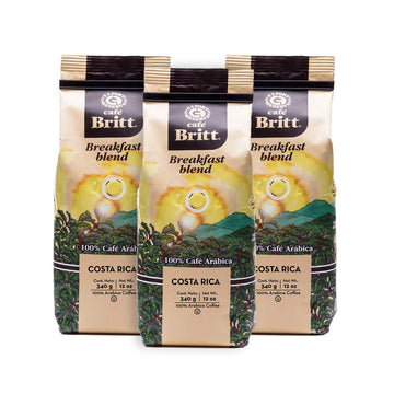 Café Britt® - Costa Rican Breakfast Blend Coffee (12 Oz.) (3-Pack) - Whole Bean, Arabica Coffee, Kosher, Gluten Free, 100% Gourmet & Medium Dark Roast