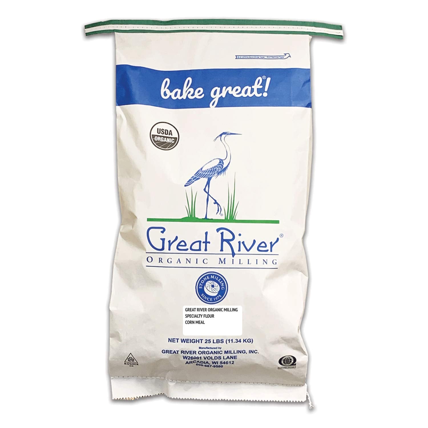 Great River Organic Milling, Specialty Flour, Corn Meal, Stone Ground, Organic, Non-GMO, 25-Pounds (Pack of 1)
