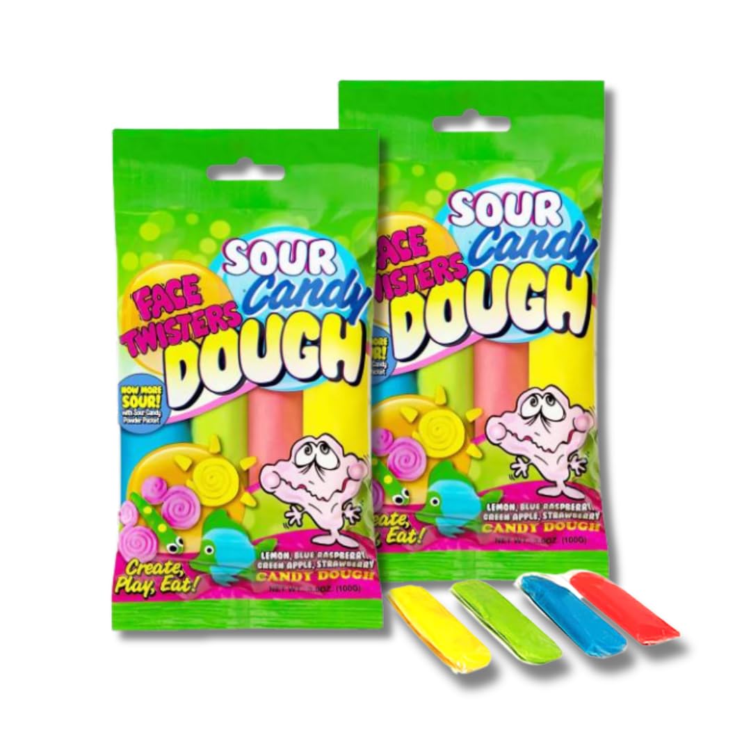 Face Twisters Sour Candy Dough - Gift Pack Of 2, 3.5 Oz. Bags By Lyzas Sweets &  