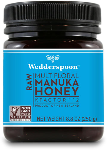 Wedderspoon Raw Premium Manuka Honey, KFactor 12, 8.8 Oz, Unpasteurized, Genuine New Zealand Honey, Non-GMO Superfood, Traceable