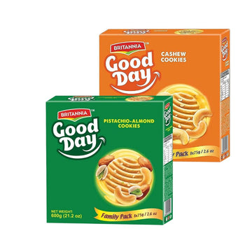 Britannia Good Day Cashew & Pistachio/Almond 21.2oz (600g) Combo Pack - Breakfast & Tea Time Snacks - Delicious Grocery Cookies 