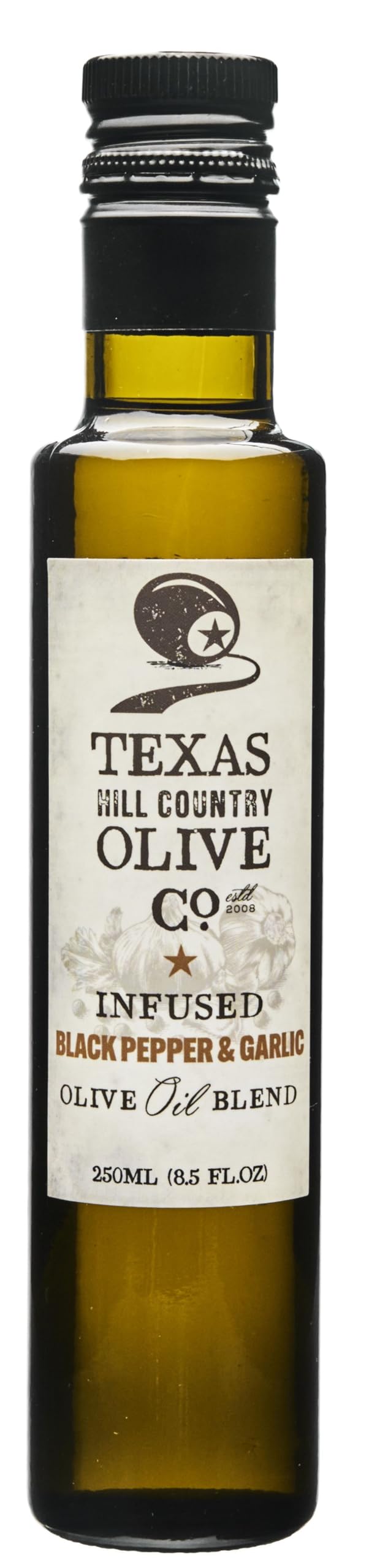 Black Pepper Garlic Infused Olive Oil - Cold Pressed Gourmet EVOO Olive Oil - Great for Dressing Dipping Marinade - No Artificia