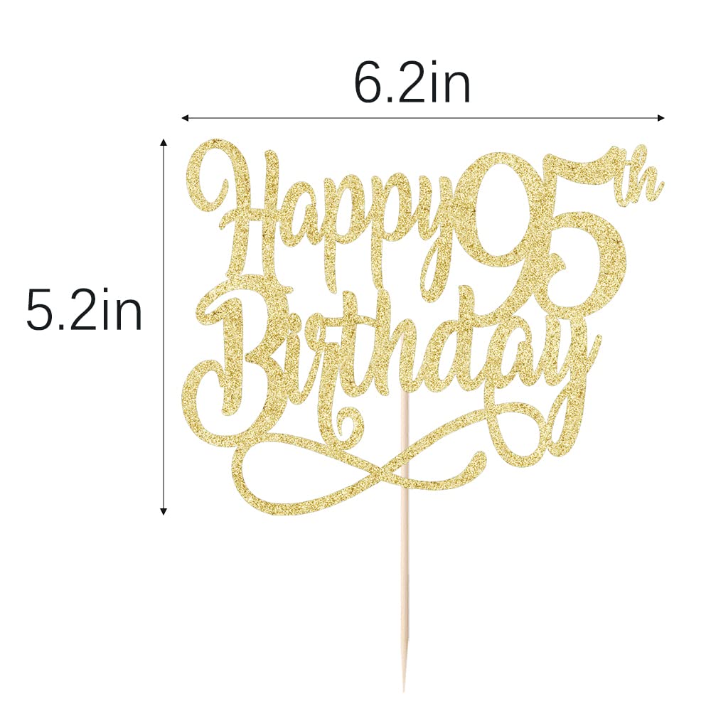 Gold Glitter Happy 95Th Birthday Cake Topper,Cheers To 95 Years,Happy 95Th Birthday Cake Topper,95Th Anniversary Cake Topper, Me