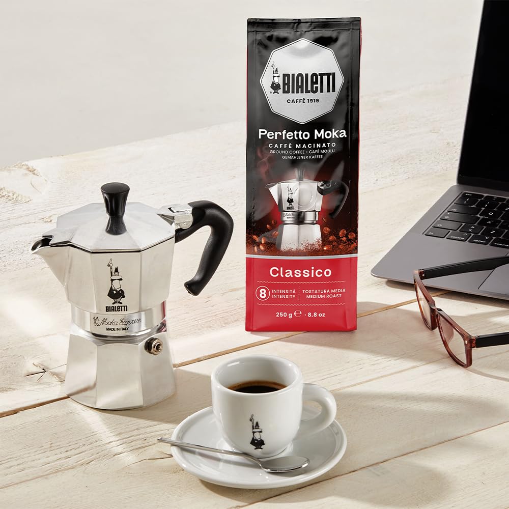 Bialetti - Perfetto Moka Classico: Medium roast ground coffee, hazelnut and dried fruit aroma, 250g x 6, bag with aroma valve