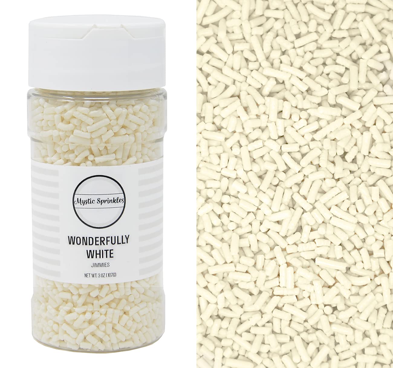 Mystic Sprinkles Solid Color Jimmy Sprinkles (Wonderfully White Jimmies 3Oz)