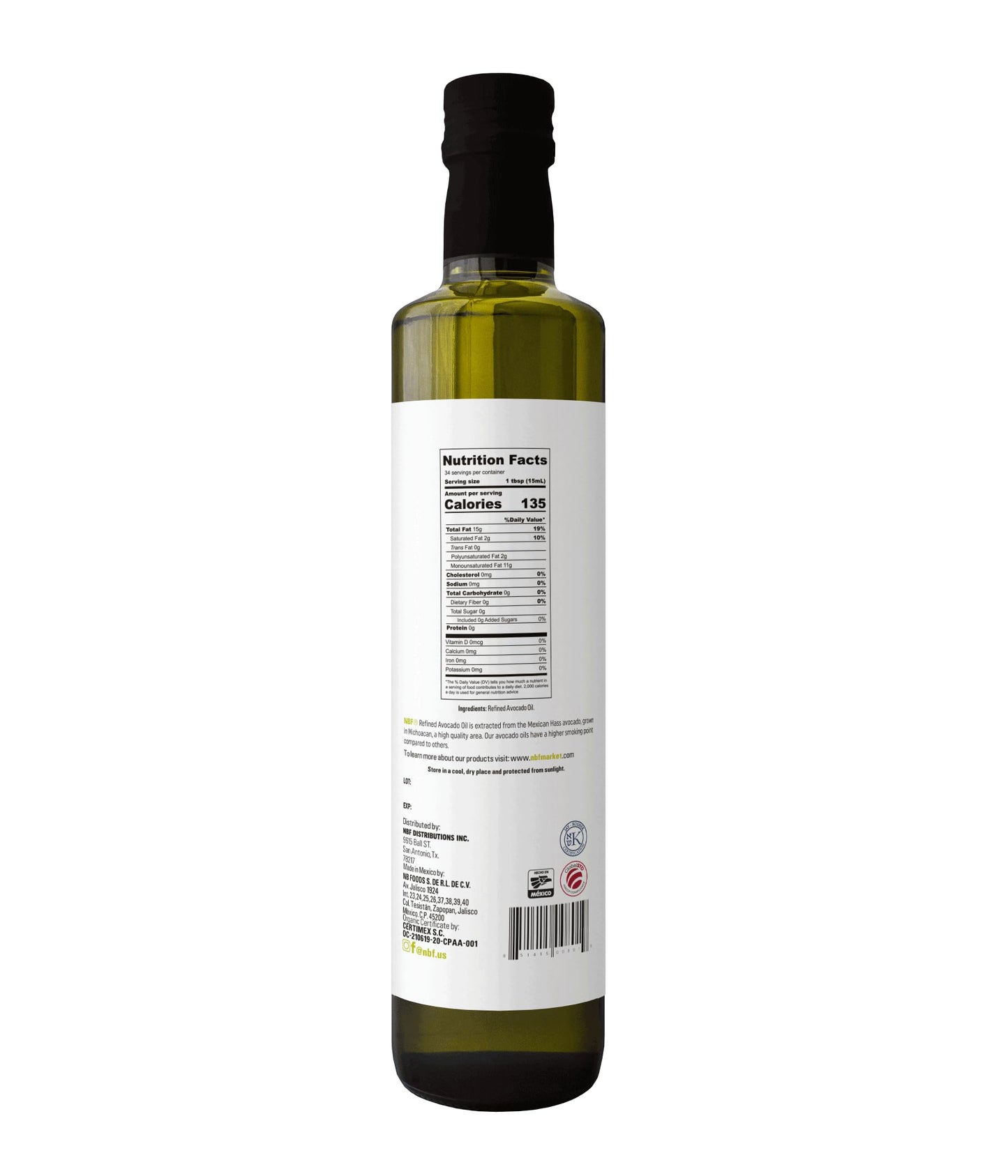 Nbf Natura Bio Foods - Refined Avocado Oil | Cold Pressed & Heat Resistant | Suitable For Keto, Paleo, Vegan Diets | Extra Virgi