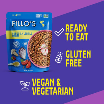 Fillo'S Peruvian Lentils - Ready To Eat Lentils, Gluten-Free, Preservative-Free, Microwavable Meals, Non-Gmo, Vegan, Plant Prote